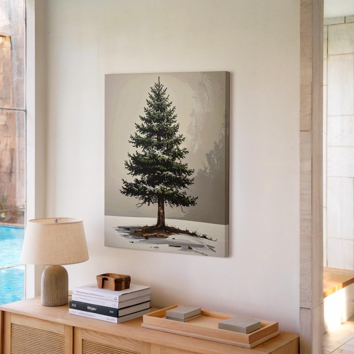 Minimal Evergreen Tree Canvas – Textured Brushstroke Winter Wall Art - Gifitto
