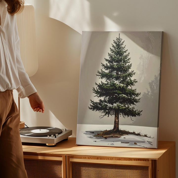 Minimal Evergreen Tree Canvas – Textured Brushstroke Winter Wall Art - Gifitto