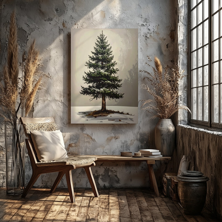 Minimal Evergreen Tree Canvas – Textured Brushstroke Winter Wall Art - Gifitto