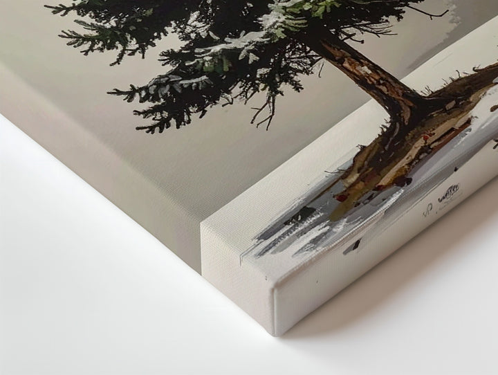 Minimal Evergreen Tree Canvas – Textured Brushstroke Winter Wall Art - Gifitto