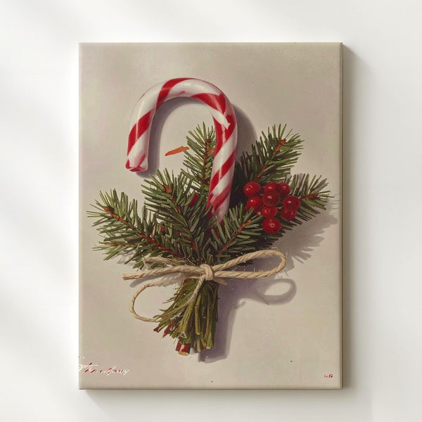 Watercolor Christmas Bundle Canvas – Candy Cane & Pine Holiday Wall Art - Gifitto