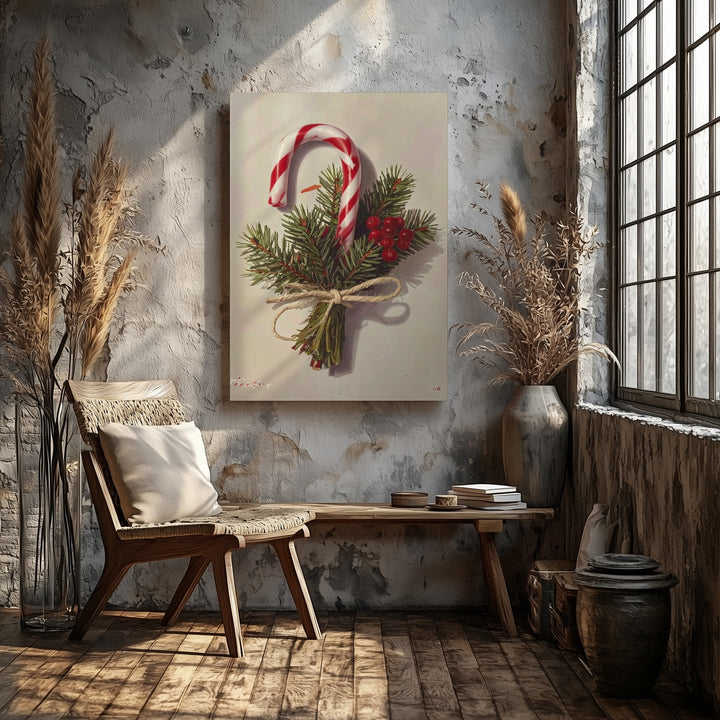 Watercolor Christmas Bundle Canvas – Candy Cane & Pine Holiday Wall Art - Gifitto