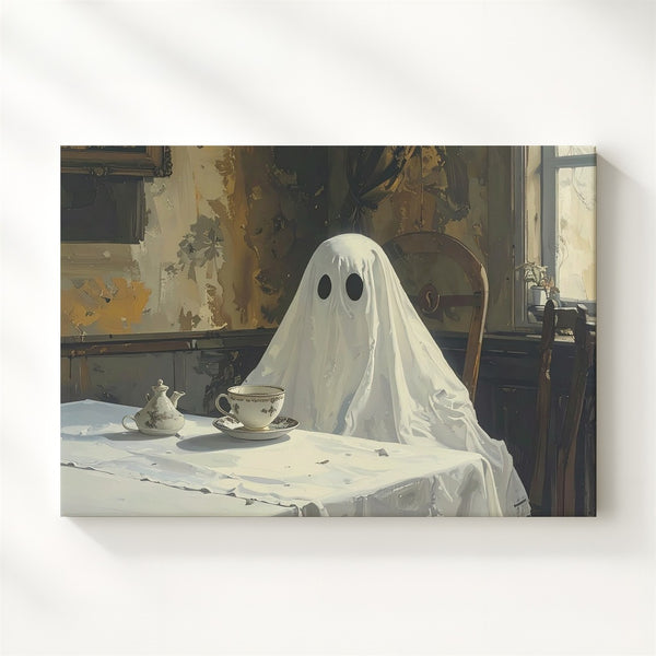 Tea with No One Canvas – Melancholic Ghost in Vintage Dining Room Wall Art - Gifitto