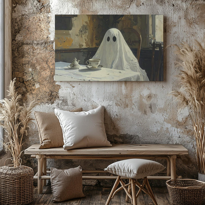 Tea with No One Canvas – Melancholic Ghost in Vintage Dining Room Wall Art - Gifitto