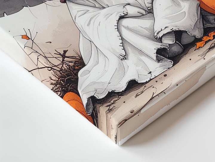 Tiny Ghost Witch Canvas – Gentle Halloween Storybook Character Art - Gifitto