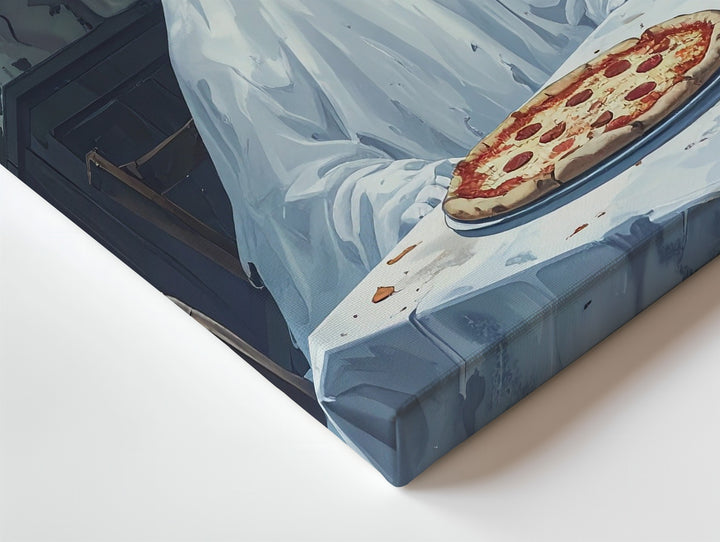 Ghost & Pizza Canvas – Melancholy Halloween Kitchen Scene Wall Art - Gifitto