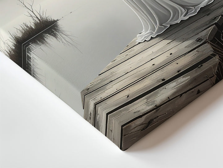 Dockside Ghost Canvas – Melancholic Spirit by the Lake in Foggy Forest - Gifitto