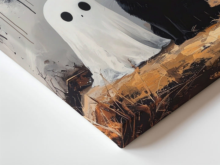 Abstract Ghost & Cat Canvas – Supernatural Companionship in Minimalist Style - Gifitto