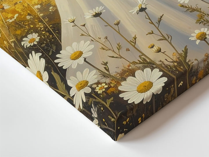 Whimsical Ghost in Chamomile Field – Serene Halloween Canvas Art - Gifitto