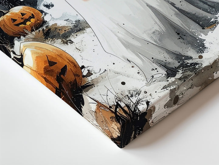 Cute Ghost in Graveyard Canvas – Quirky Halloween Contrast Art - Gifitto