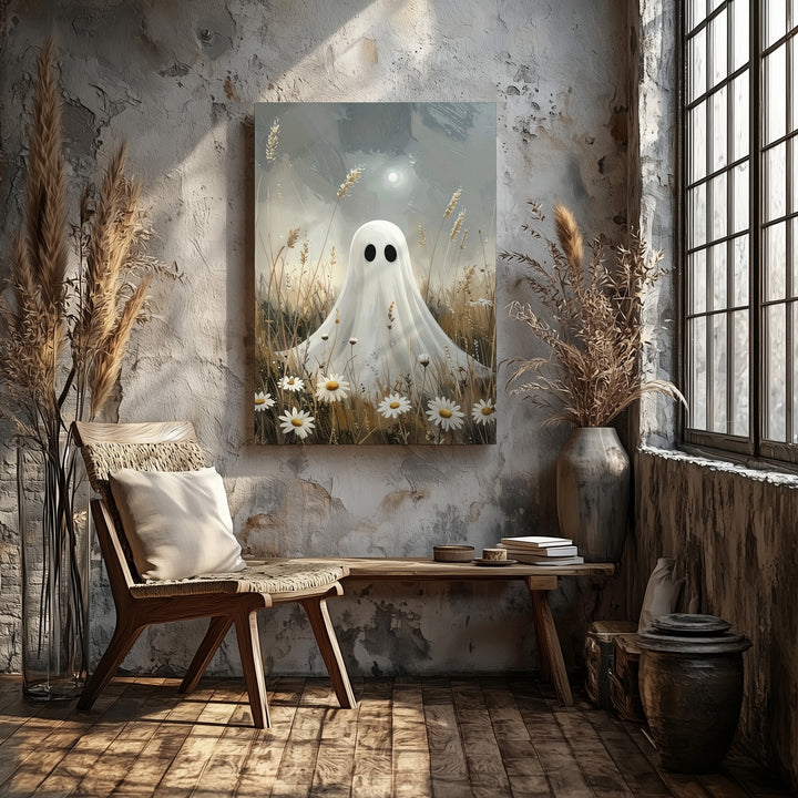 Ghost in the Meadow – Ethereal Wildflower Spirit Canvas Art - Gifitto