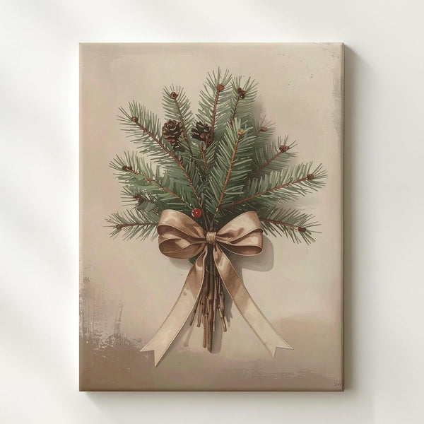 Minimal Pine Bundle Canvas – Rustic Botanical Christmas Wall Art - Gifitto