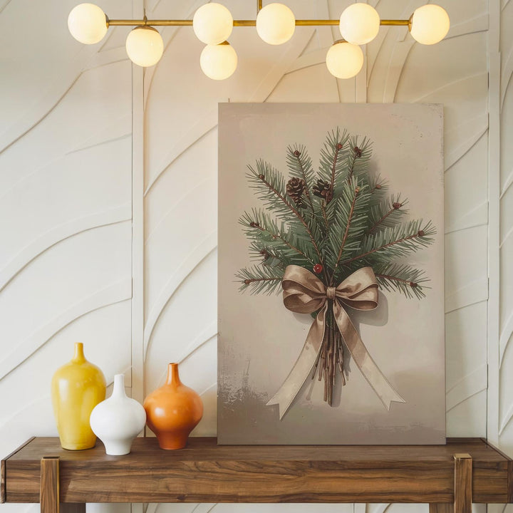Minimal Pine Bundle Canvas – Rustic Botanical Christmas Wall Art - Gifitto