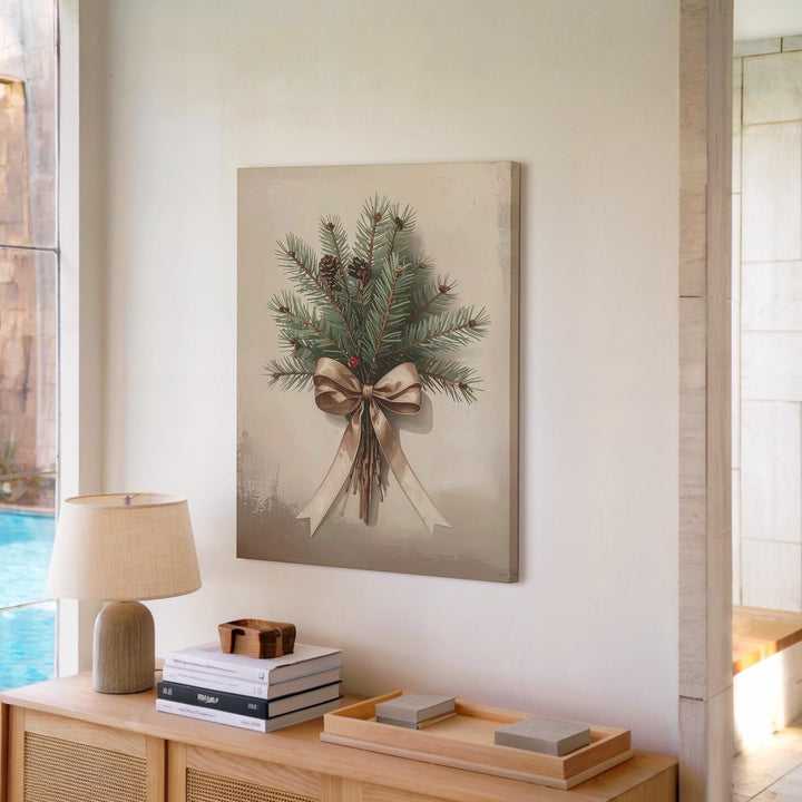 Minimal Pine Bundle Canvas – Rustic Botanical Christmas Wall Art - Gifitto