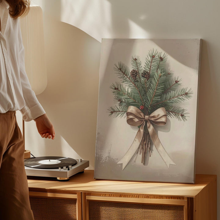 Minimal Pine Bundle Canvas – Rustic Botanical Christmas Wall Art - Gifitto