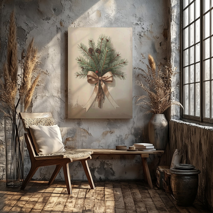 Minimal Pine Bundle Canvas – Rustic Botanical Christmas Wall Art - Gifitto