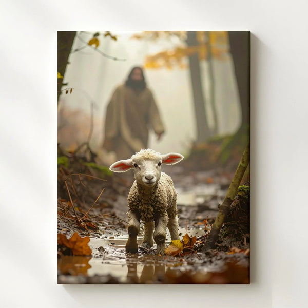Lamb in the Clearing Canvas – Christian Wall Art of Divine Pursuit, Love, and Sacred Rescue - Gifitto