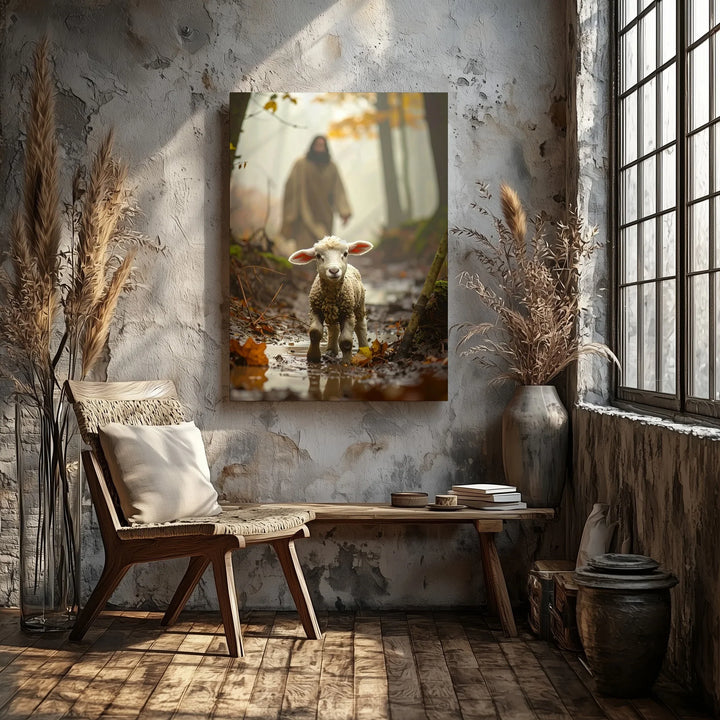 Lamb in the Clearing Canvas – Christian Wall Art of Divine Pursuit, Love, and Sacred Rescue - Gifitto
