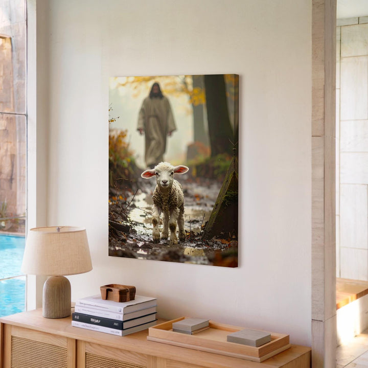 The Lost Lamb Canvas – Christian Wall Art of Divine Compassion and Sacred Pursuit - Gifitto