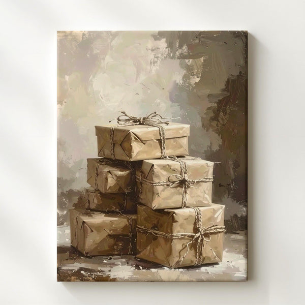 Rustic Kraft Paper Gift Canvas – Vintage Holiday Giving Wall Art - Gifitto