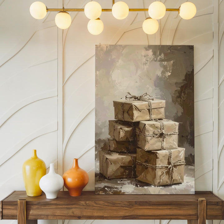 Rustic Kraft Paper Gift Canvas – Vintage Holiday Giving Wall Art - Gifitto