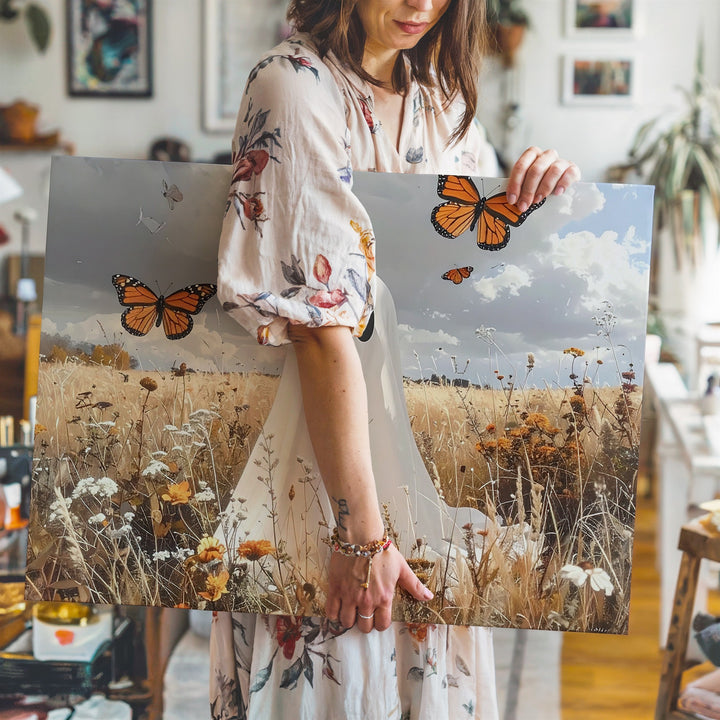 Friendly Ghost & Butterflies Canvas – Whimsical Autumn Halloween Nature Art - Gifitto