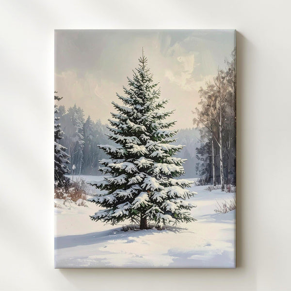 Snow-Dusted Christmas Tree Canvas – Peaceful Winter Forest Holiday Wall Art - Gifitto