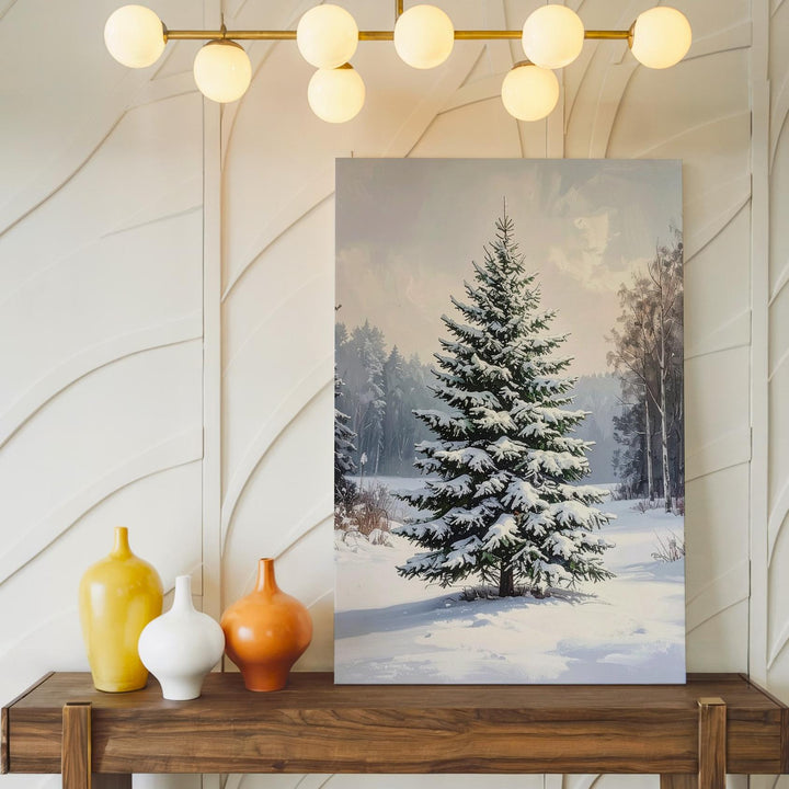 Snow-Dusted Christmas Tree Canvas – Peaceful Winter Forest Holiday Wall Art - Gifitto