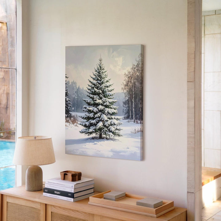 Snow-Dusted Christmas Tree Canvas – Peaceful Winter Forest Holiday Wall Art - Gifitto