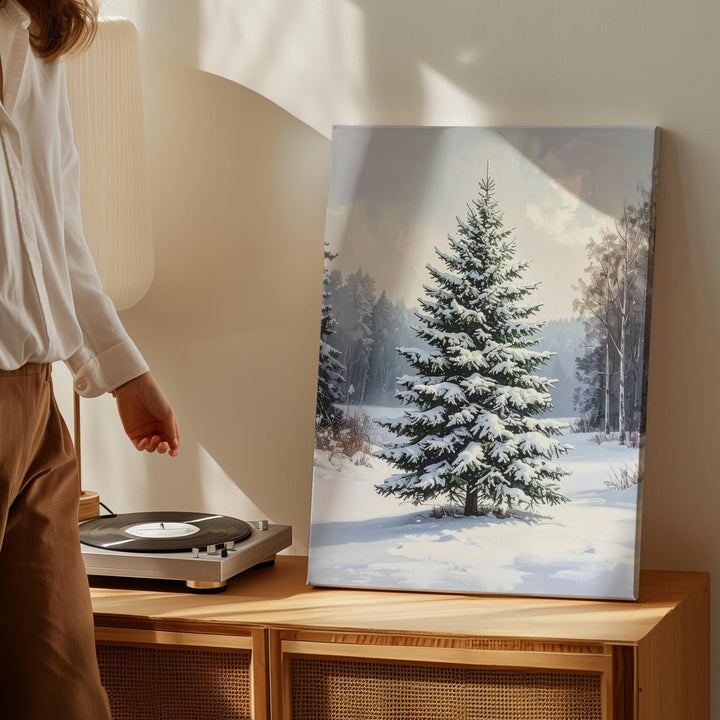 Snow-Dusted Christmas Tree Canvas – Peaceful Winter Forest Holiday Wall Art - Gifitto