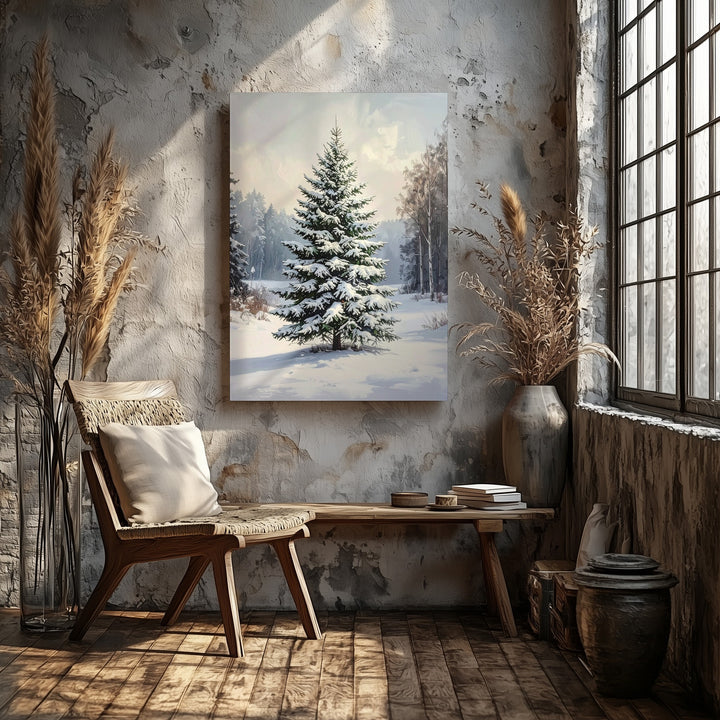 Snow-Dusted Christmas Tree Canvas – Peaceful Winter Forest Holiday Wall Art - Gifitto