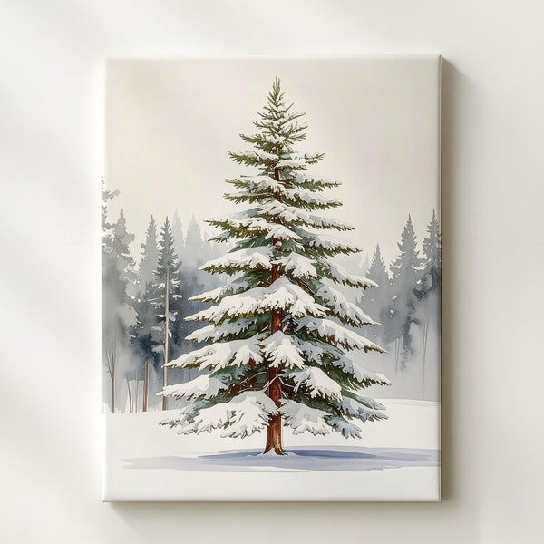 Snow-Laden Winter Tree Canvas – Serene Watercolor Forest Wall Art - Gifitto