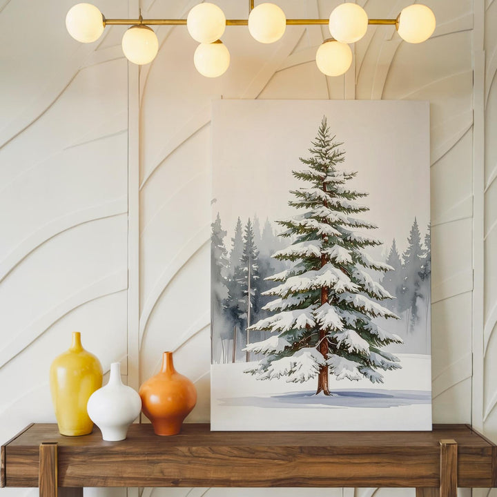 Snow-Laden Winter Tree Canvas – Serene Watercolor Forest Wall Art - Gifitto