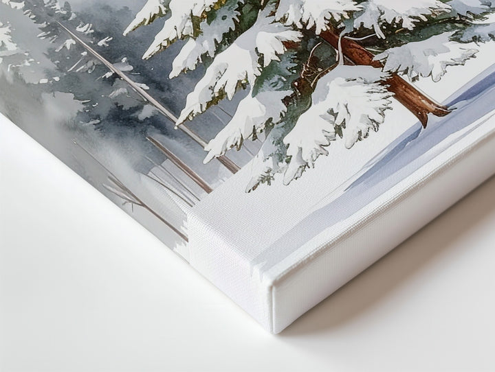 Snow-Laden Winter Tree Canvas – Serene Watercolor Forest Wall Art - Gifitto