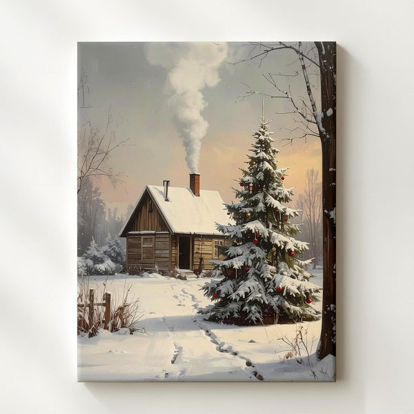 Cozy Christmas Cabin Canvas – Peaceful Winter Holiday Evening Wall Art - Gifitto