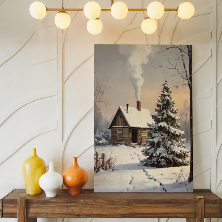 Cozy Christmas Cabin Canvas – Peaceful Winter Holiday Evening Wall Art - Gifitto