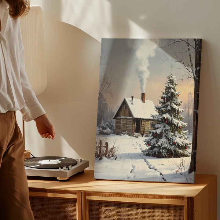 Cozy Christmas Cabin Canvas – Peaceful Winter Holiday Evening Wall Art - Gifitto
