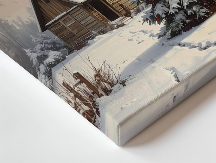 Cozy Christmas Cabin Canvas – Peaceful Winter Holiday Evening Wall Art - Gifitto