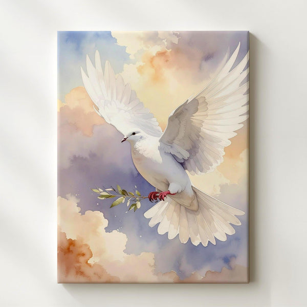 Watercolor Dove of Peace Canvas – Minimalist Christian Wall Art of the Holy Spirit and Grace - Gifitto