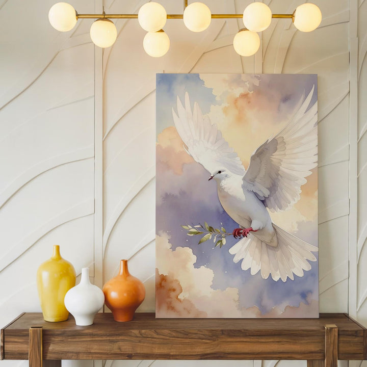 Watercolor Dove of Peace Canvas – Minimalist Christian Wall Art of the Holy Spirit and Grace - Gifitto