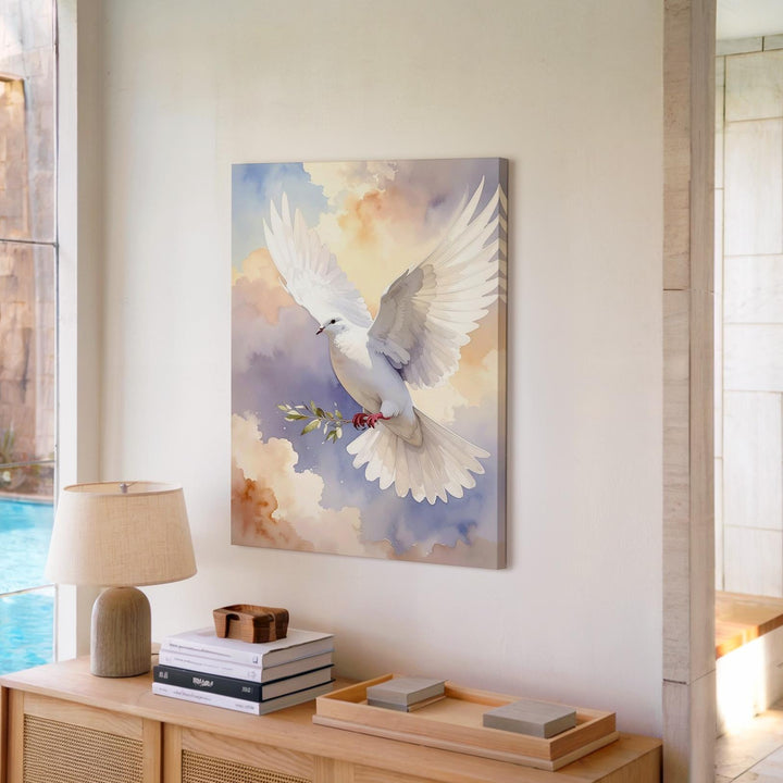 Watercolor Dove of Peace Canvas – Minimalist Christian Wall Art of the Holy Spirit and Grace - Gifitto