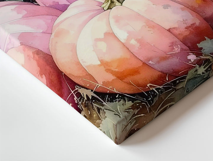 Blush Harvest Garden Canvas – Pale Pink Pumpkins with Wildflowers - Gifitto