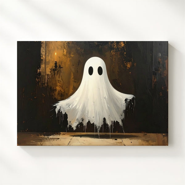 Gentle Painterly Ghost Canvas – Soft Ethereal Halloween Nostalgia Art - Gifitto