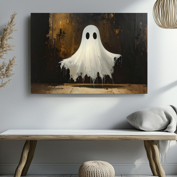 Gentle Painterly Ghost Canvas – Soft Ethereal Halloween Nostalgia Art - Gifitto