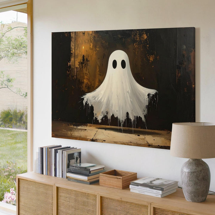 Gentle Painterly Ghost Canvas – Soft Ethereal Halloween Nostalgia Art - Gifitto