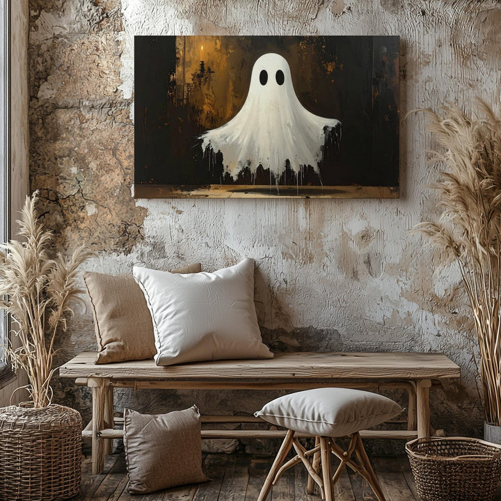 Gentle Painterly Ghost Canvas – Soft Ethereal Halloween Nostalgia Art - Gifitto