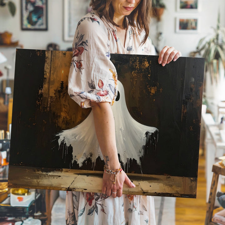 Gentle Painterly Ghost Canvas – Soft Ethereal Halloween Nostalgia Art - Gifitto