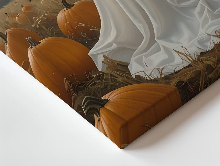 Pumpkin Patch Ghost Canvas – Whimsical Autumn Spirit in Countryside Setting - Gifitto