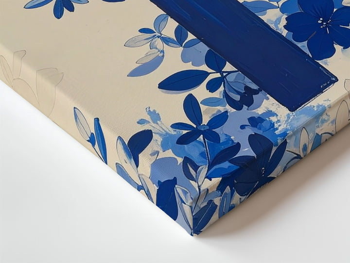 Floral Navy Blue Cross Canvas – Modern Christian Wall Art with Botanical Elegance - Gifitto