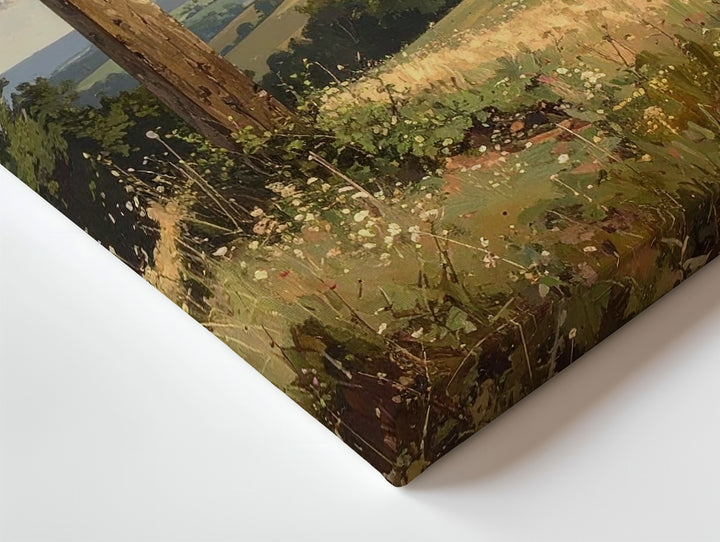 Wooden Cross in Countryside Canvas – Christian Wall Art of Rural Peace and Sacred Strength - Gifitto